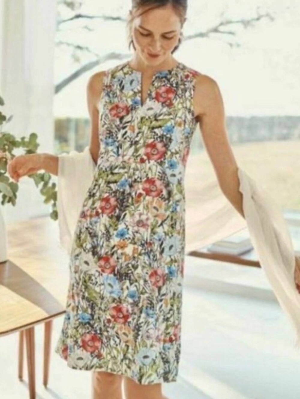 😍J. Jill Sleeveless Floral Midi Dress — Sixe S Petite (6p) 100% linen